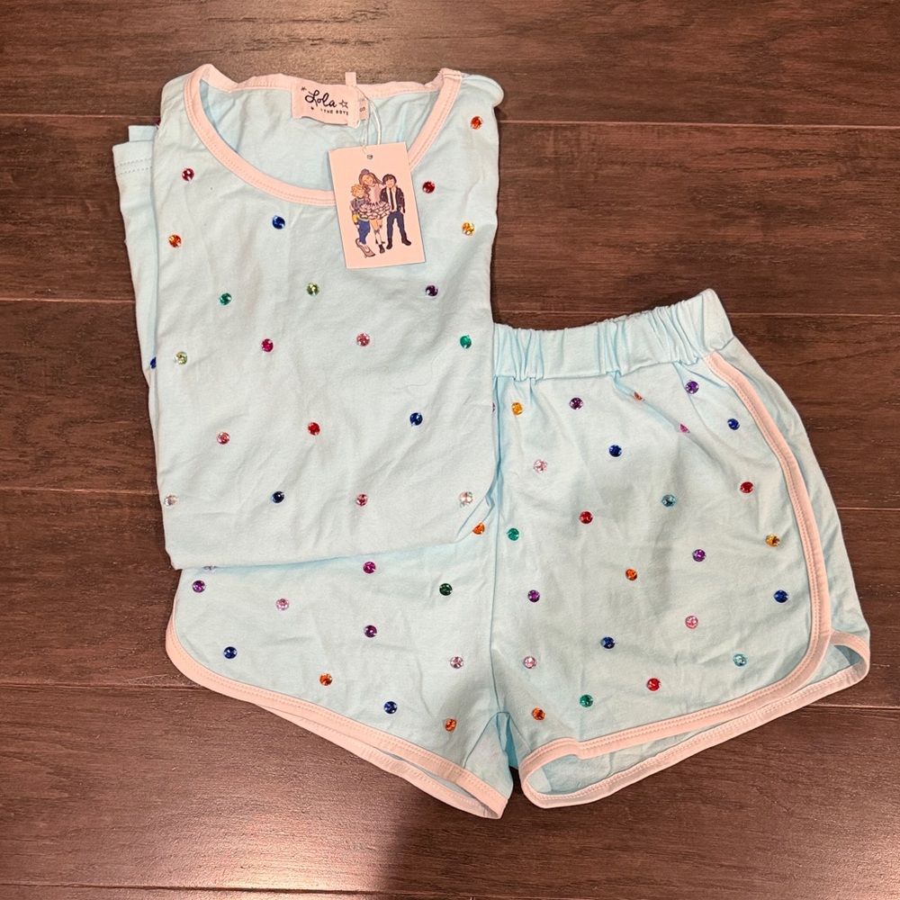 Lola + The Boys Pastel Blue Polka Dot Pajama Set/Lounge set